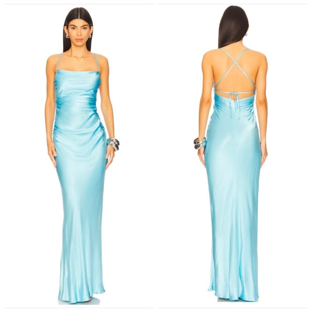 NWT Shona Joy La Lune Lace Back Maxi Dress In Blue Size 0